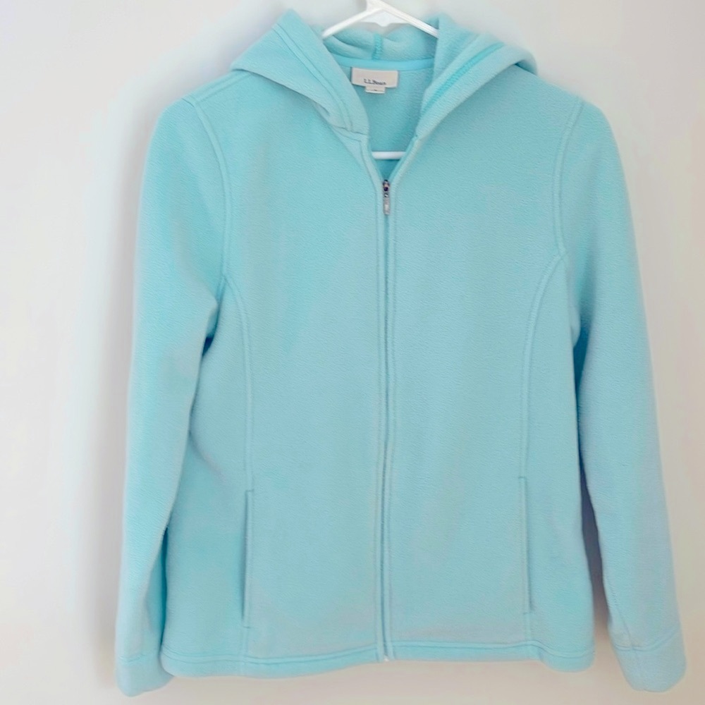 L.L. Bean women’s small full zip hoodie fleece mint green Polartec jacket